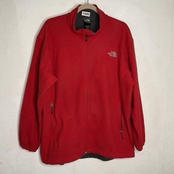 The North Face Red Zippered Pockets Full Zip Fleece Jacket Men Size XL - Picture 1 of 10